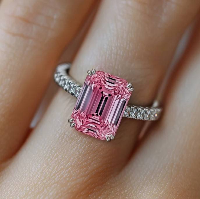 Eleganter Ring mit rosa Stein im Smaragdschliff