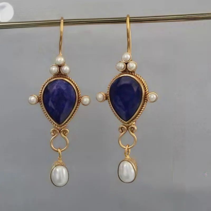 Vintage Edelstein Tropfenohrringe mit Perlenakzenten