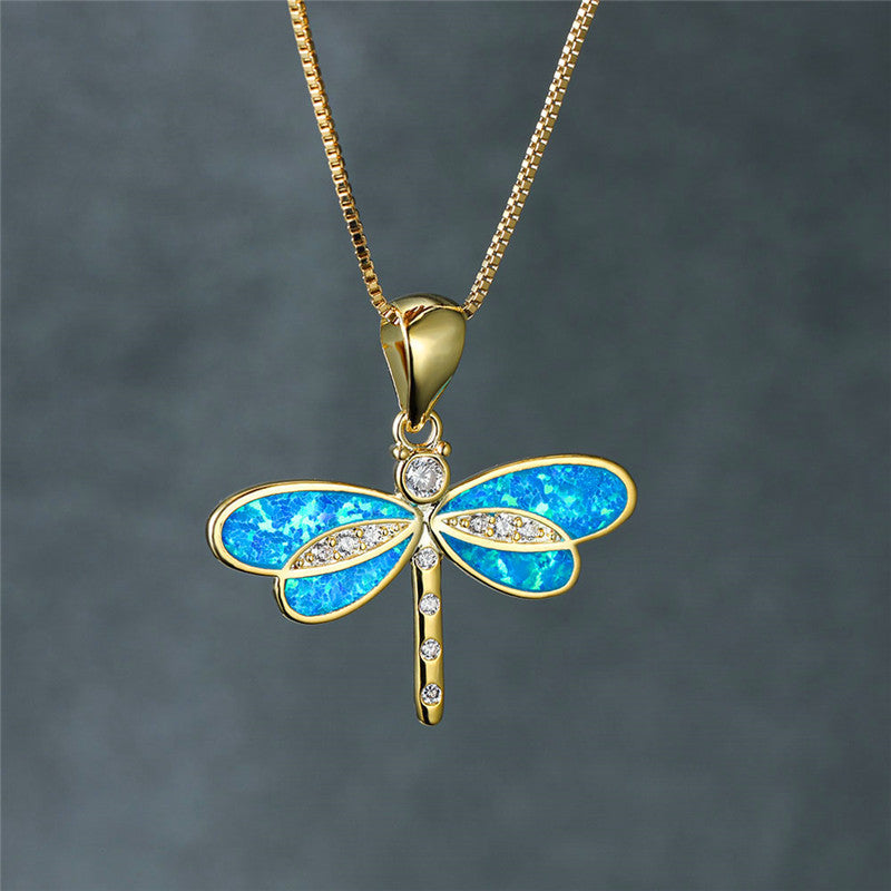 Glänzende Libellenkette mit schimmerndem Opal und Zirkonia