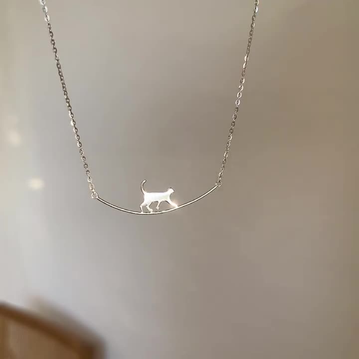 Minimalistische Katze auf Drahtseil Anhänger Halskette für Damen