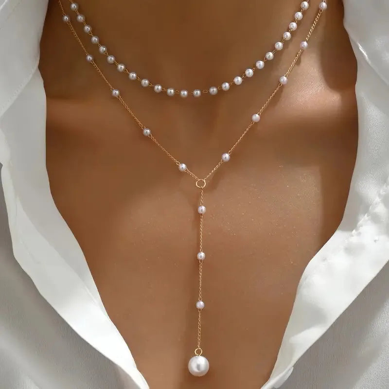Elegante Y-förmige Perlenkette mit Doppellagen-Design