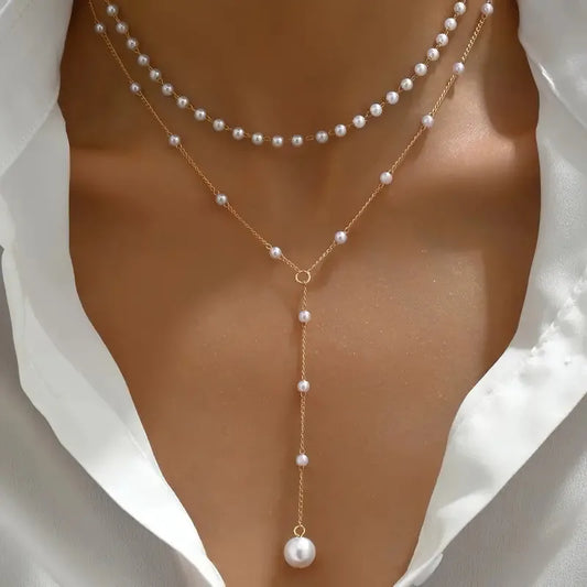 Elegante Y-förmige Perlenkette mit Doppellagen-Design