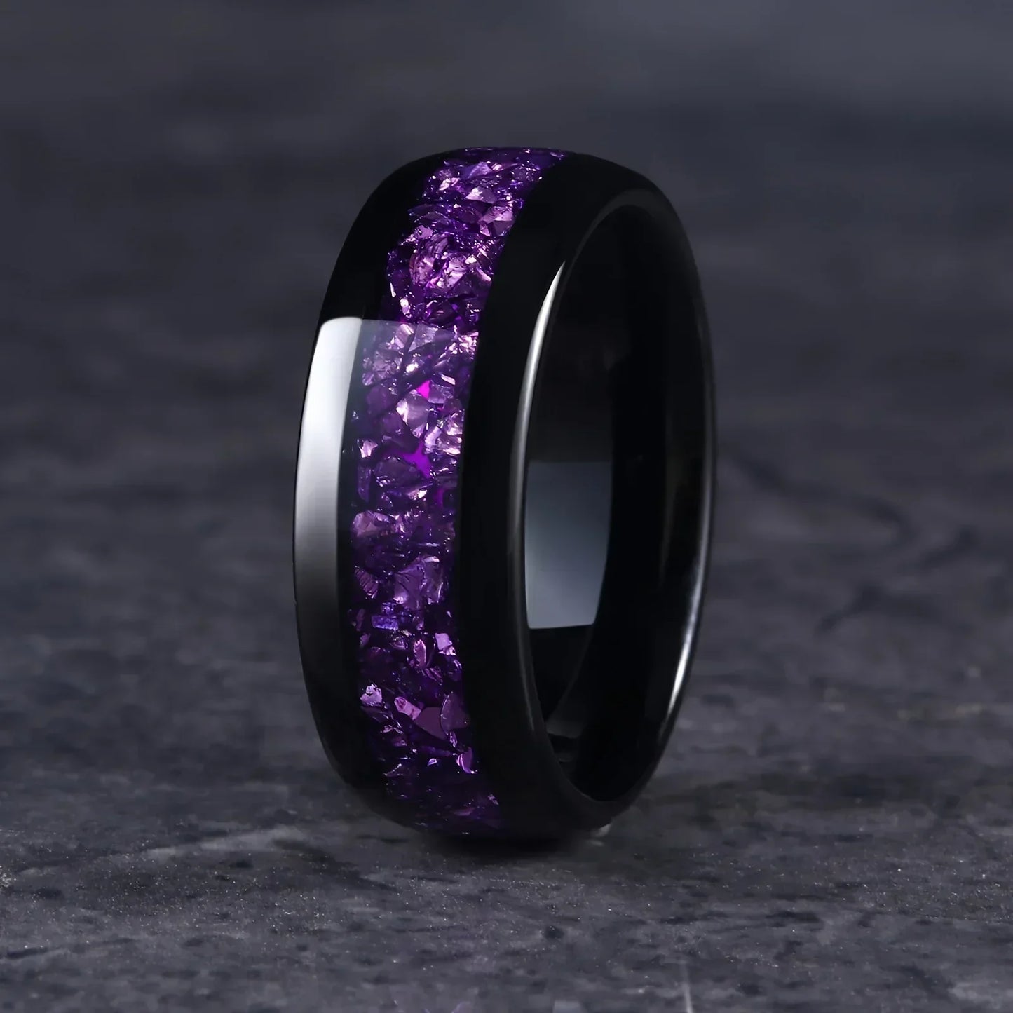 Edelstahlring mit lila Zirkonia-Inlay