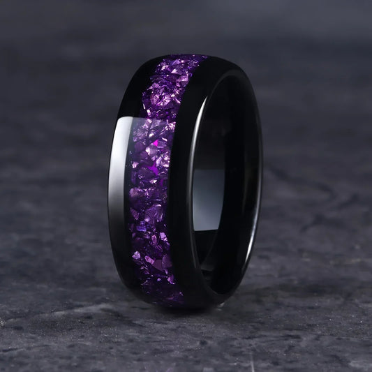 Edelstahlring mit lila Zirkonia-Inlay