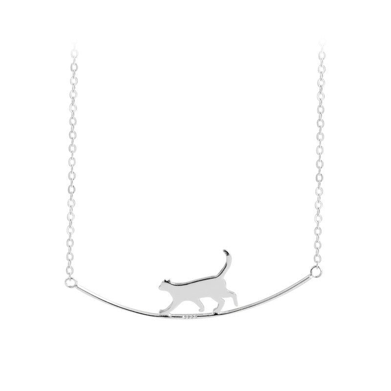 Minimalistische Katze auf Drahtseil Anhänger Halskette für Damen