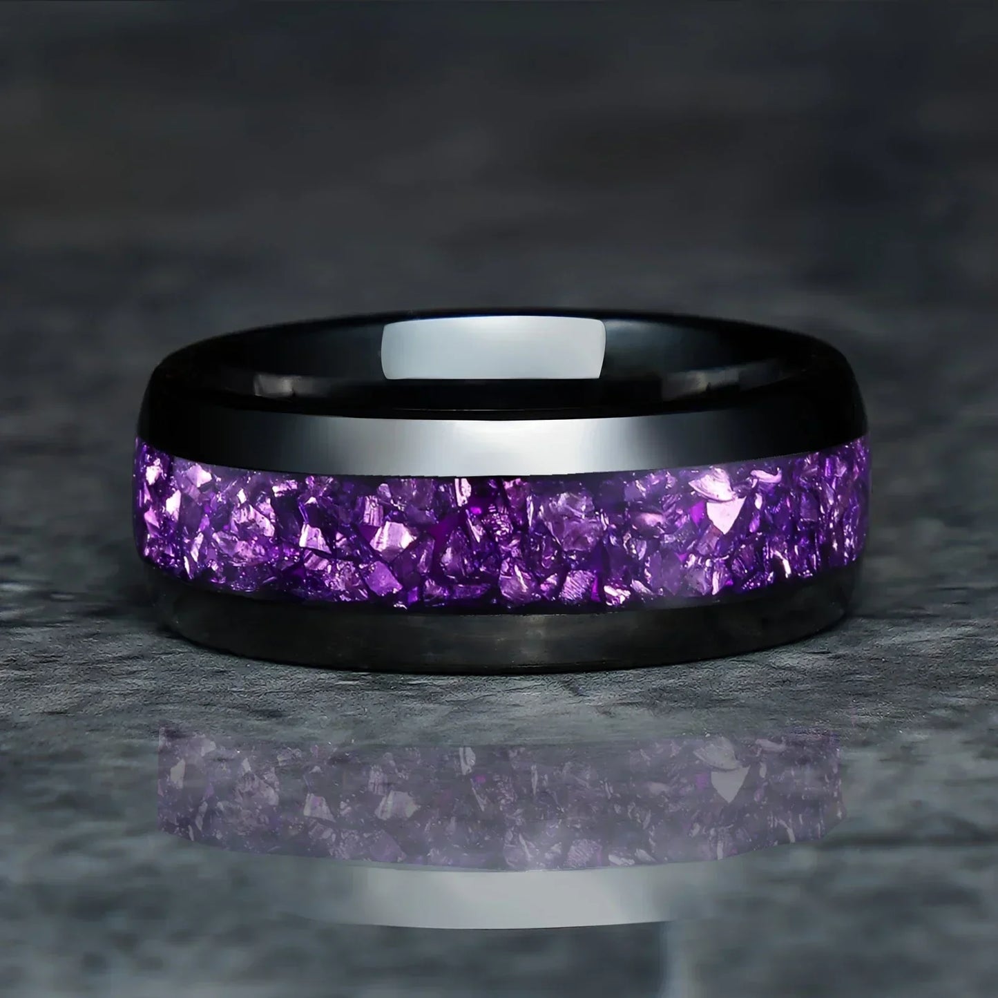 Edelstahlring mit lila Zirkonia-Inlay