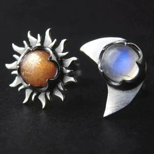 Sonnenstein und Regenbogen-Mondstein Ohrringe im Boho-Stil