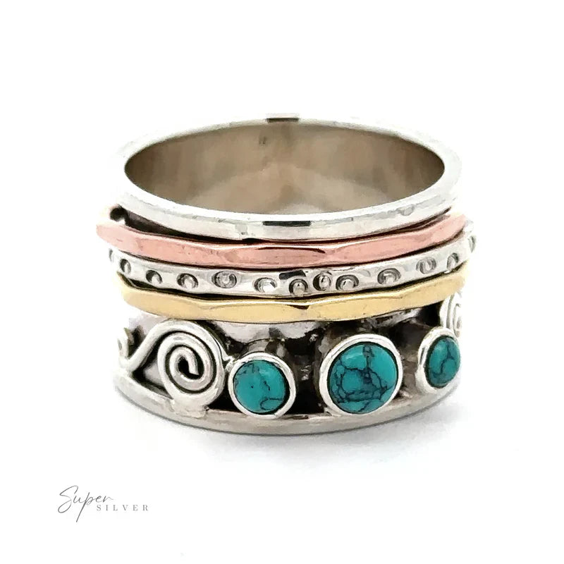 Mehrschichtiger Vintage-Ring mit türkisfarbenen Steinen