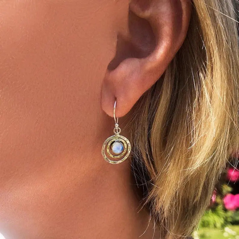 Boho Kreise Ohrringe mit Mondstein oder Türkis