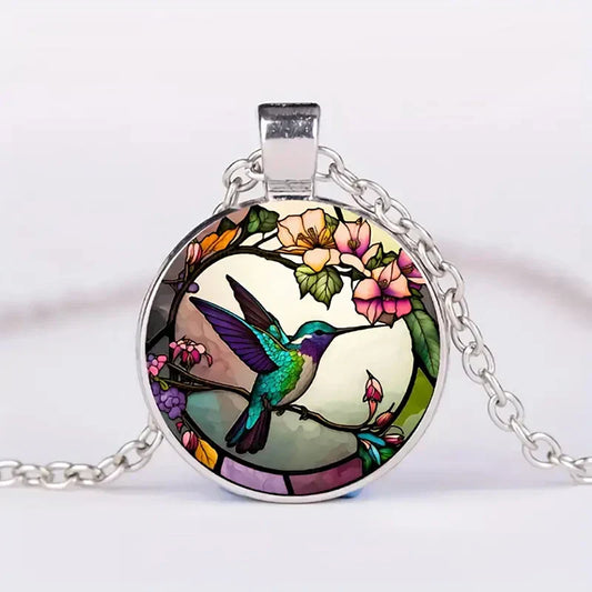 Farbenfrohe Kolibri Schmuckset: Halskette und Ohrringe im Glasdesign
