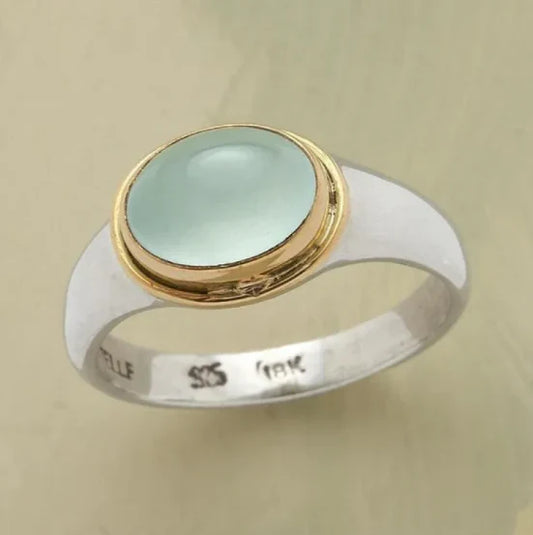 Zweifarbiger Ring mit Aquamarin-Chalcedon-Stein