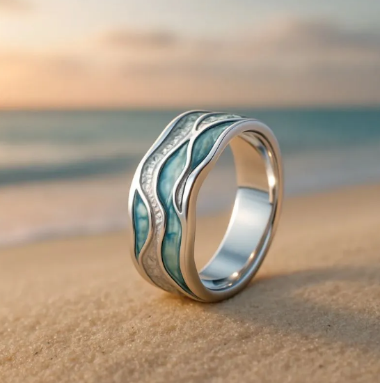 Ring mit Aurora-Ozean- und Strandmotiv