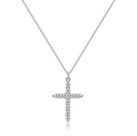 Elegante Zirkonia Kreuz-Halskette mit Kronendetail