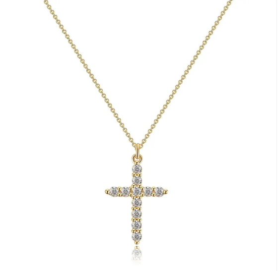 Elegante Zirkonia Kreuz-Halskette mit Kronendetail
