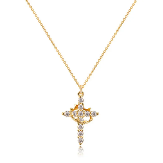 Elegante Zirkonia Kreuz-Halskette mit Kronendetail