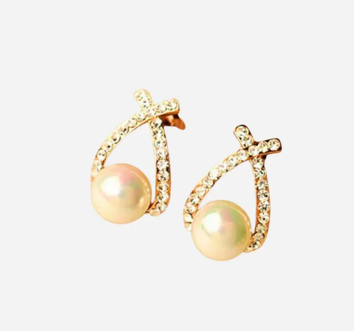 Elegante Perlenohrringe mit funkelnden Zirkonia-Kristallen für Frauen