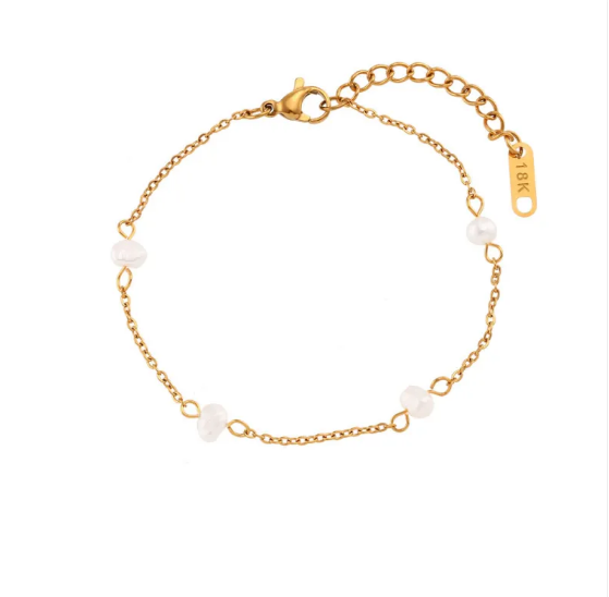 Elegantes Perlen Collier und Armband Set aus Edelstahl