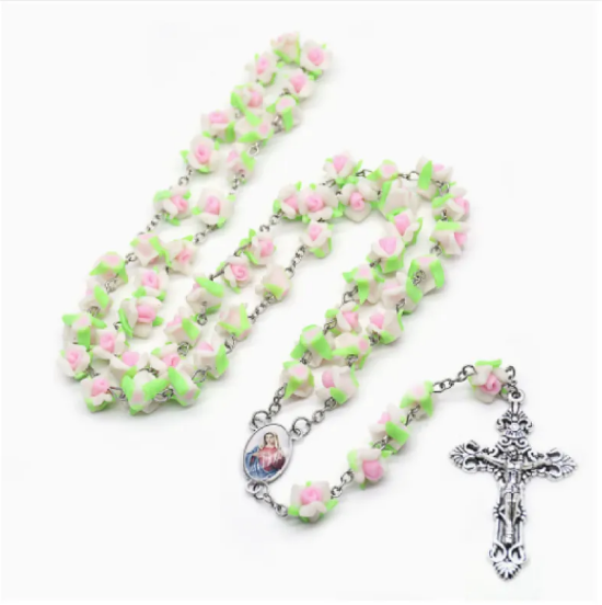 Rosenkranz-Halskette mit Rosenperlen und Heiligem Medaillon