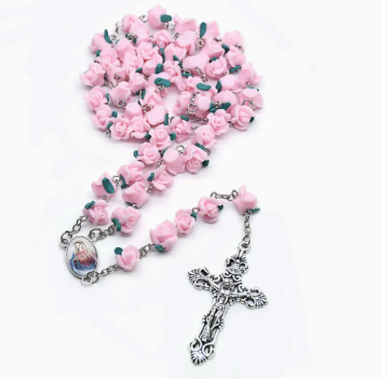 Rosenkranz-Halskette mit Rosenperlen und Heiligem Medaillon