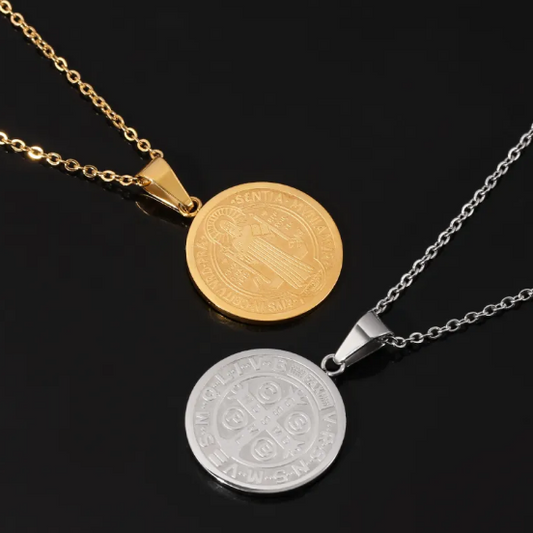 Religiöse Rund-Medaillon-Halskette mit filigranen Anhängern und O-Kette
