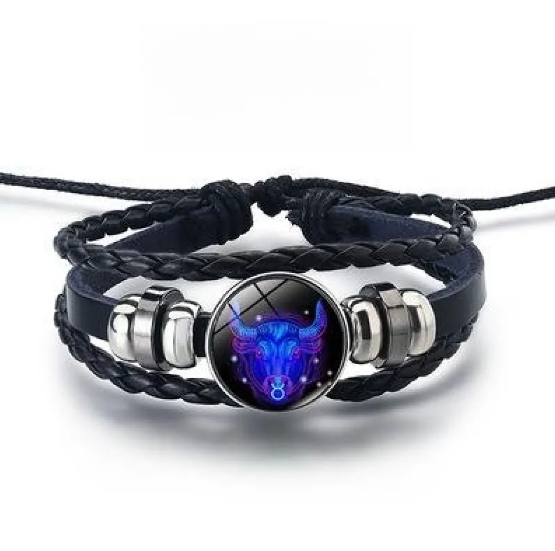 Lederarmband mit leuchtenden Tierkreiszeichen und Zinklegierungs-Akzenten