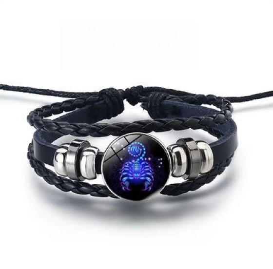 Lederarmband mit leuchtenden Tierkreiszeichen und Zinklegierungs-Akzenten