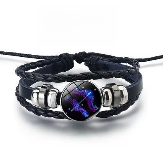 Lederarmband mit leuchtenden Tierkreiszeichen und Zinklegierungs-Akzenten