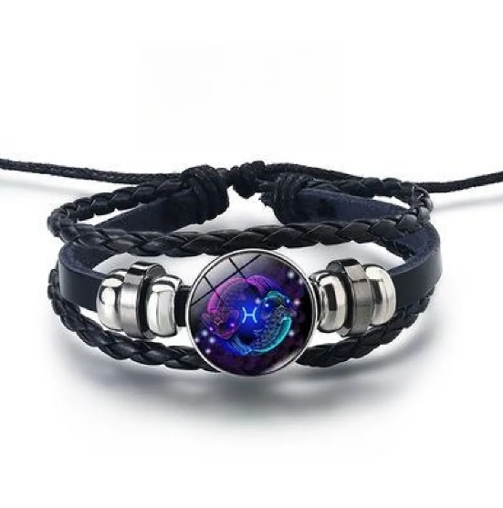 Lederarmband mit leuchtenden Tierkreiszeichen und Zinklegierungs-Akzenten