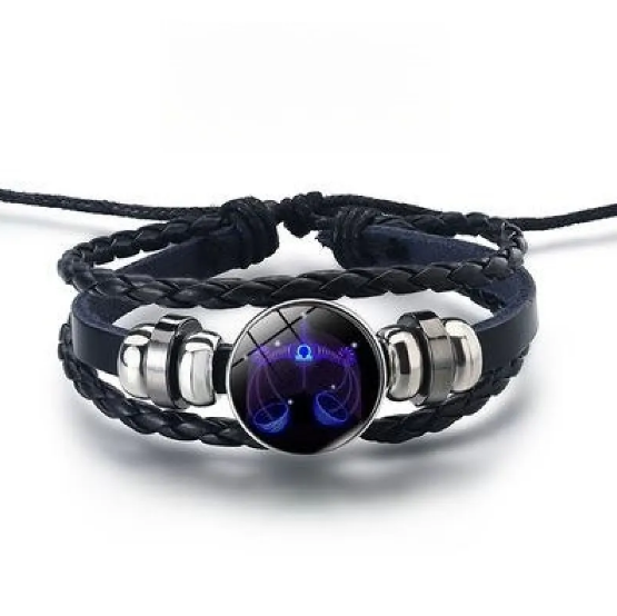 Lederarmband mit leuchtenden Tierkreiszeichen und Zinklegierungs-Akzenten