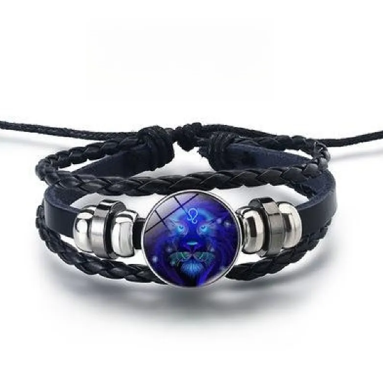 Lederarmband mit leuchtenden Tierkreiszeichen und Zinklegierungs-Akzenten