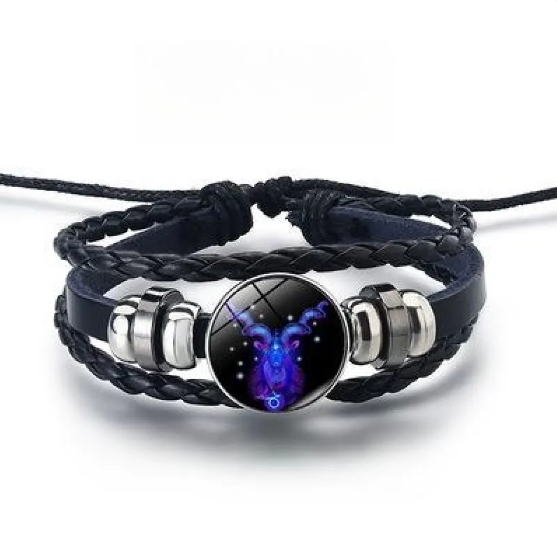 Lederarmband mit leuchtenden Tierkreiszeichen und Zinklegierungs-Akzenten