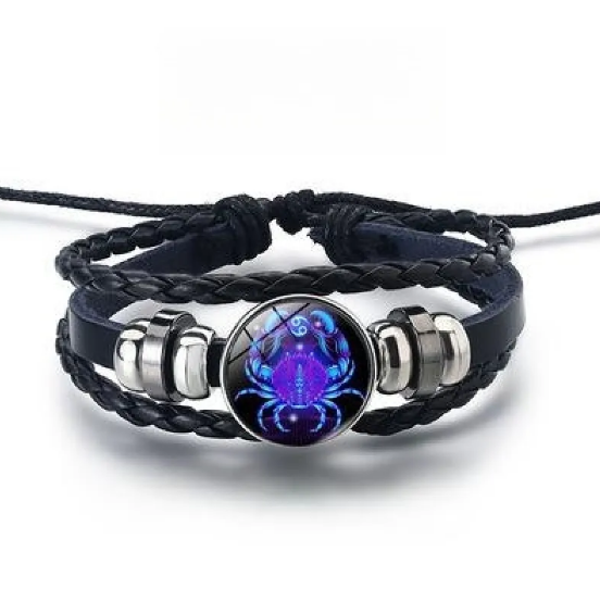 Lederarmband mit leuchtenden Tierkreiszeichen und Zinklegierungs-Akzenten