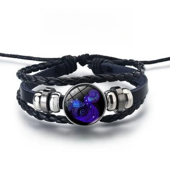 Lederarmband mit leuchtenden Tierkreiszeichen und Zinklegierungs-Akzenten