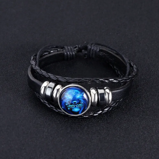 Lederarmband mit leuchtenden Tierkreiszeichen und Zinklegierungs-Akzenten