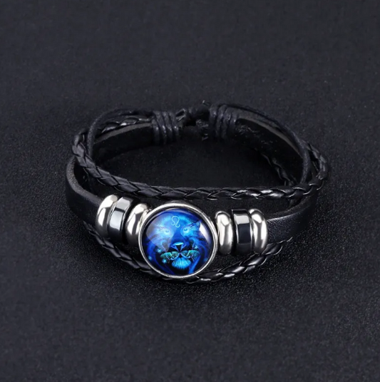 Lederarmband mit leuchtenden Tierkreiszeichen und Zinklegierungs-Akzenten