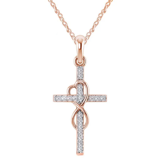 Funkelnde Zirkonia-Kreuz-Halskette mit Herz-Unendlichkeits-Design