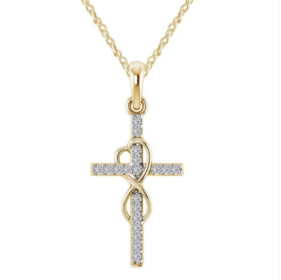 Zarte Kreuz-Halskette mit Herz-Unendlichkeits-Design und Zirkonia