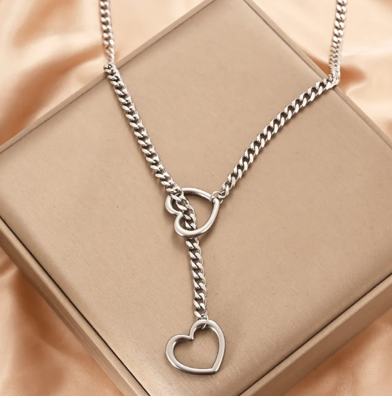 Edelstahl Herz Y-Kette Halskette Collier für Damen