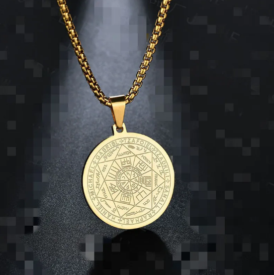 Elegante Herren-Halskette mit Engeln und Amulett-Medaillon in drei Farben