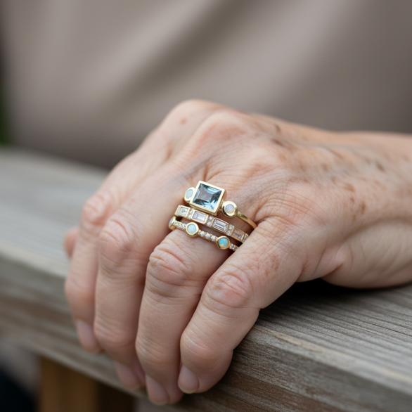 Set Vintage-Ringe mit blauen Kristallen