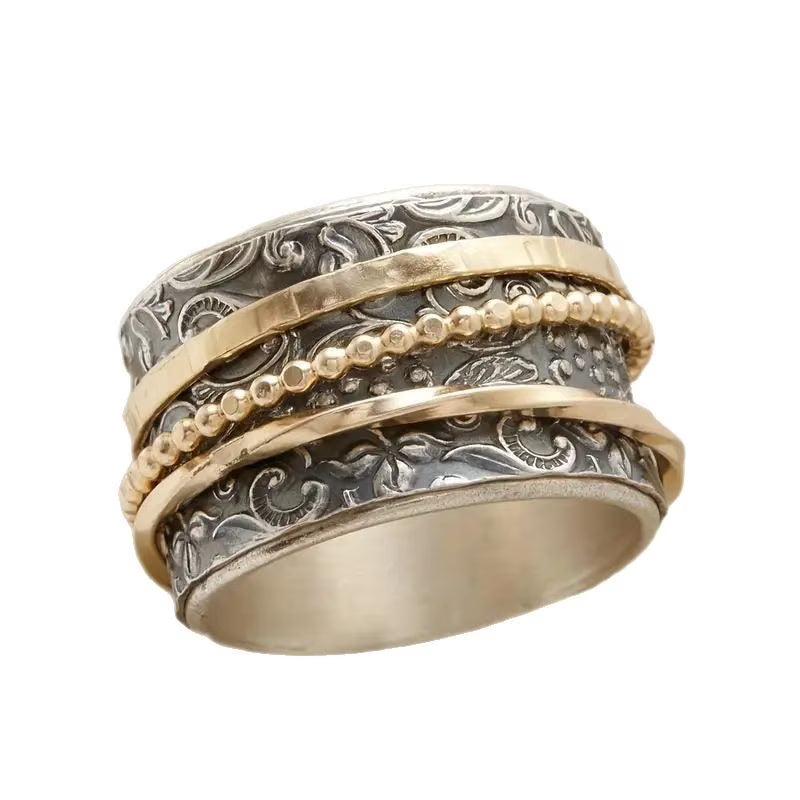 Vintage-Ring mit Gold-Finish und antikem Edelstahl