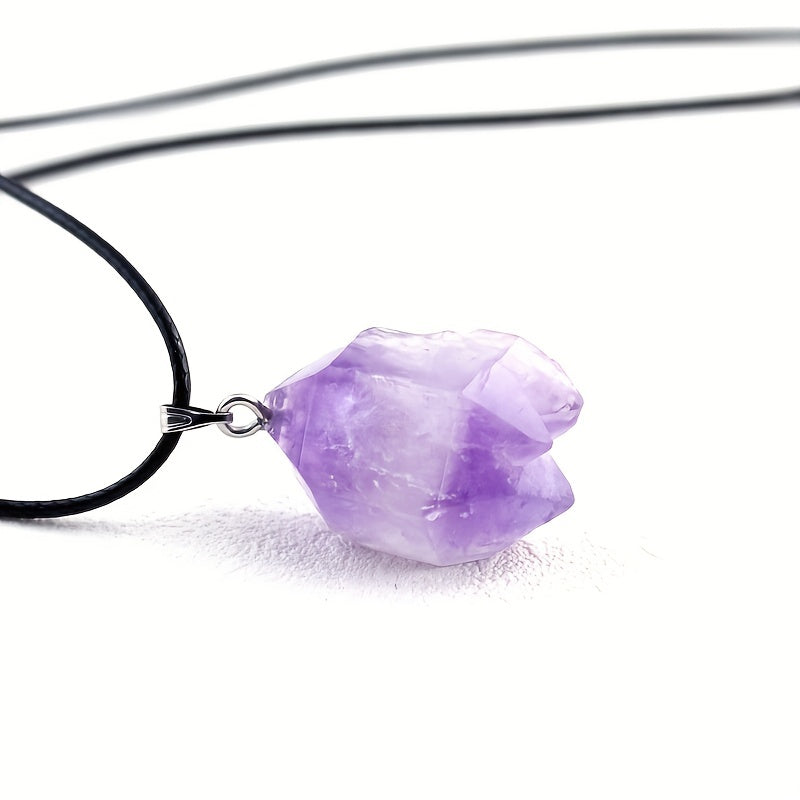 Natur Amethyst Rohstein Kristall Anhänger Halskette Lederband