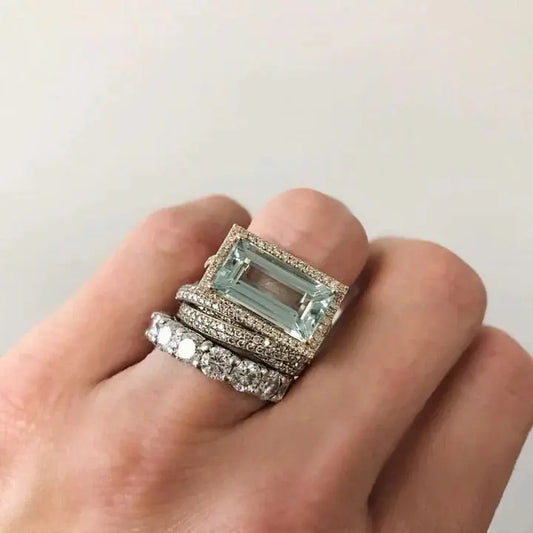 Vintage-Silberring-Set mit türkisfarbenem Kristall