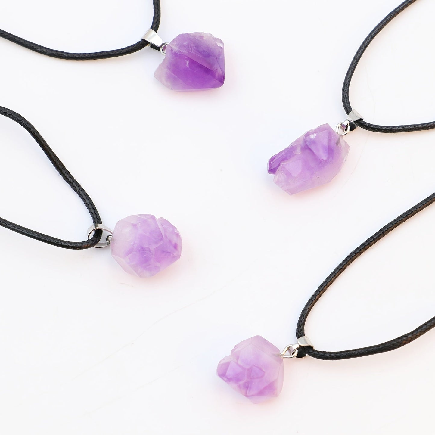 Natürlicher Amethyst Kristall Anhänger Halskette mit verstellbarem Lederband