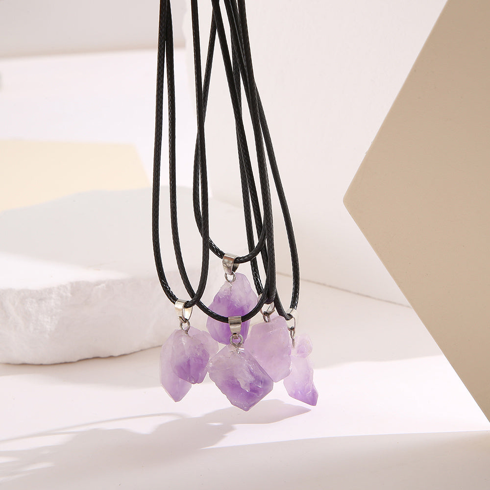 Natur Amethyst Rohstein Halskette mit Lederband, spiritueller Schmuck