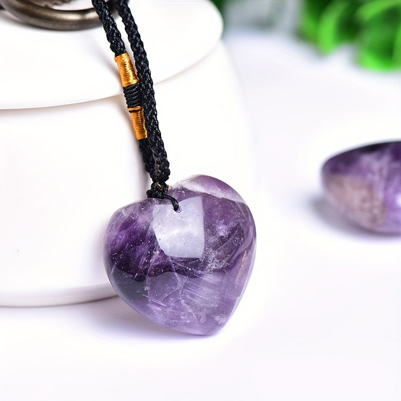 Natürliche Amethyst Herz-Halskette mit verstellbarem Seil und Edelstein-Anhänger