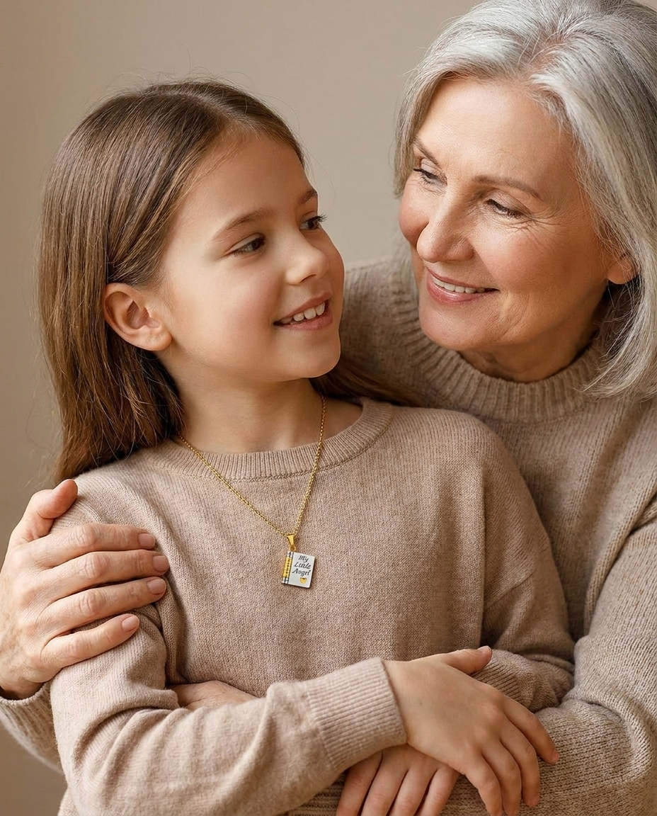 My Little Angel Necklace - Grandmother and Granddaughter Lifestyle Portrait