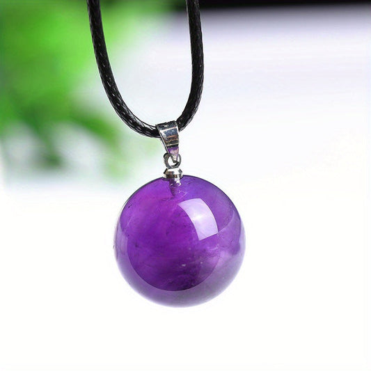 Amethyst Kugel Anhänger Halskette auf schwarzem Lederband Unisex