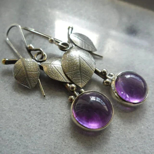 Blättermotiv Amethyst Ohrhänger Vintage Kristall Lila Ohrringe