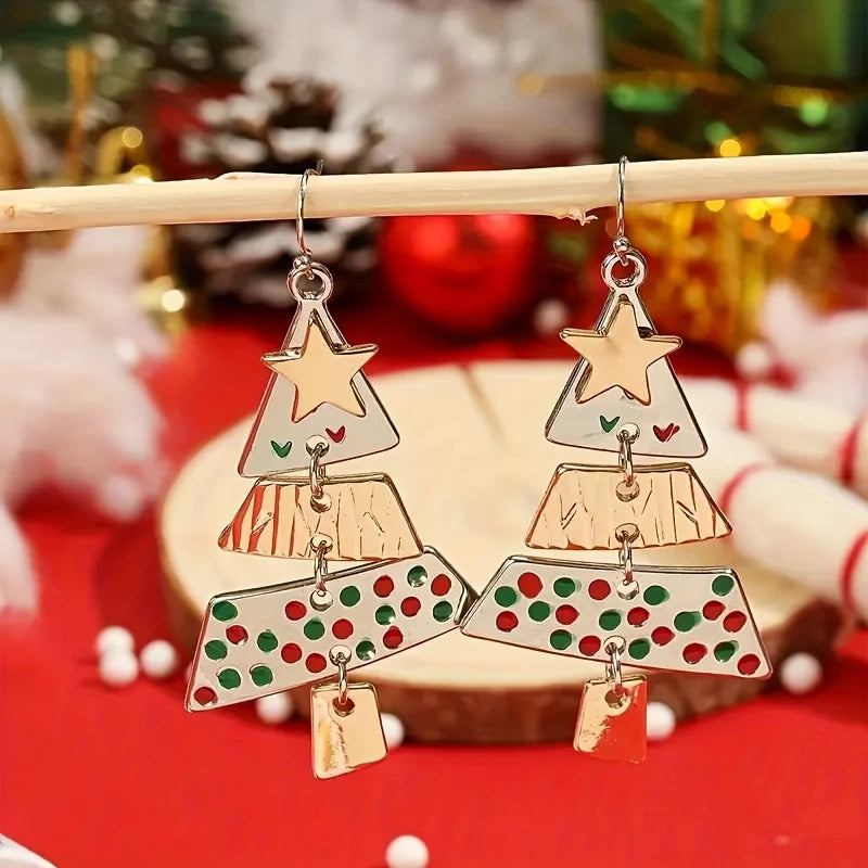 Festliche Weihnachtsbaum-Ohrhänger aus Buntmetall mit Sternen